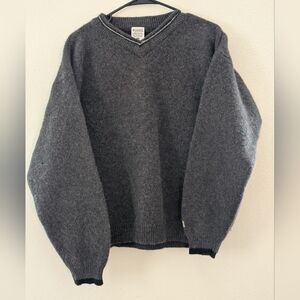 Vintage Columbia Charcoal V-Neck Sweater 100% Wool